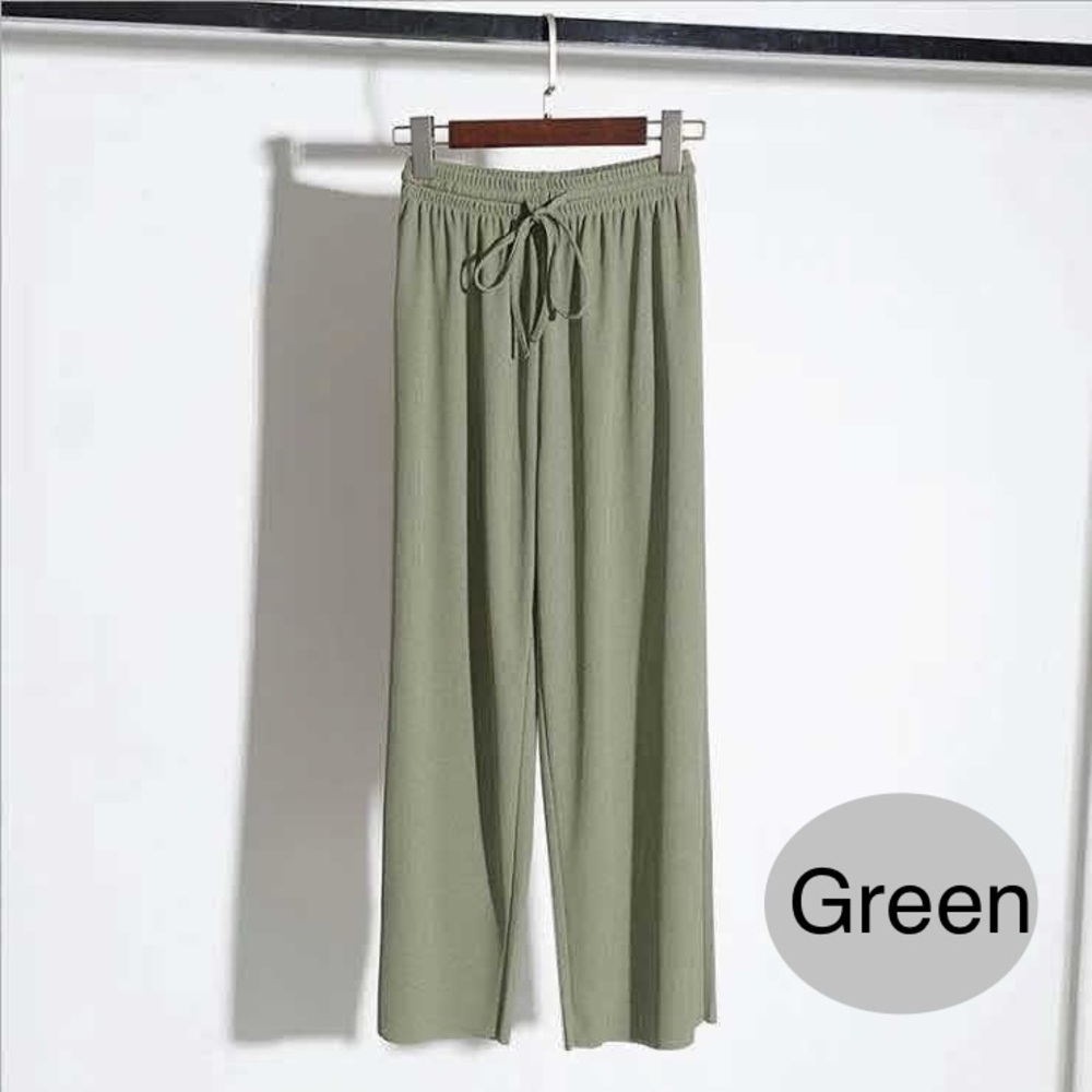 Women's Green Casual Pants Wide Leg Drawstring Waist Pants